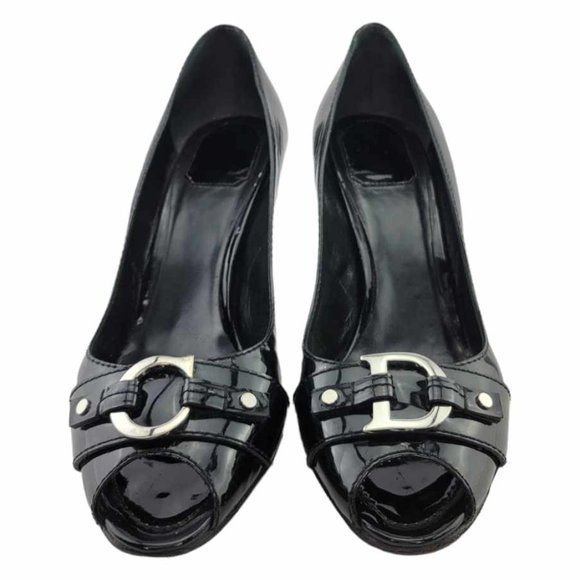 AUTHENTIC DIOR Black Patent Leather CD Logo Peep Toe Pumps Size 41 (US10.5 - 11) - Picture 15 of 15